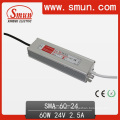 60W 2.5A 12-24VDC LED Driver Waterproof IP67 Switching Power Supply